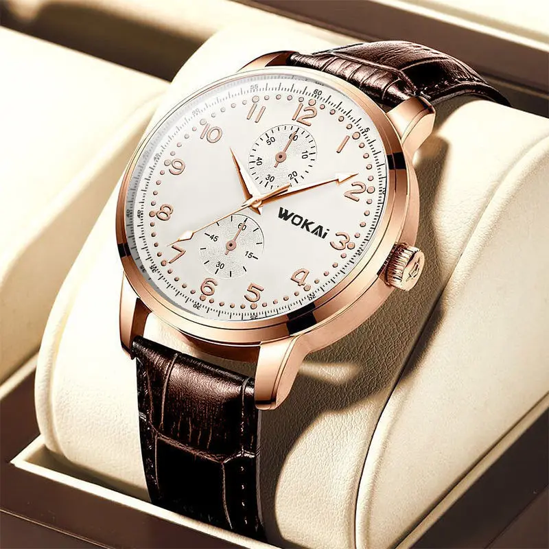 

WOKAI Watch Men Fashion Business Watches Casual Leather Band Analog Quartz Wristwatches Men Best Gifts Reloj Hombre Montre Homme