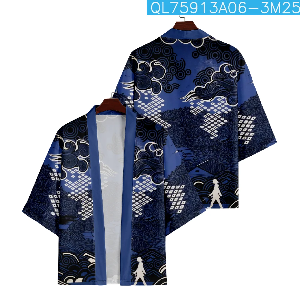 

Japanese Samurai Print Streetwear Haori Traditional Cardigan Men Oversized Shirts Kimono Cosplay Yukata Asian Clothing
