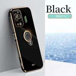 6D Plating Soft Silicone Shockproof Case with Ring Holder and Electroplated Cover for Black Shark 4 (Black)
