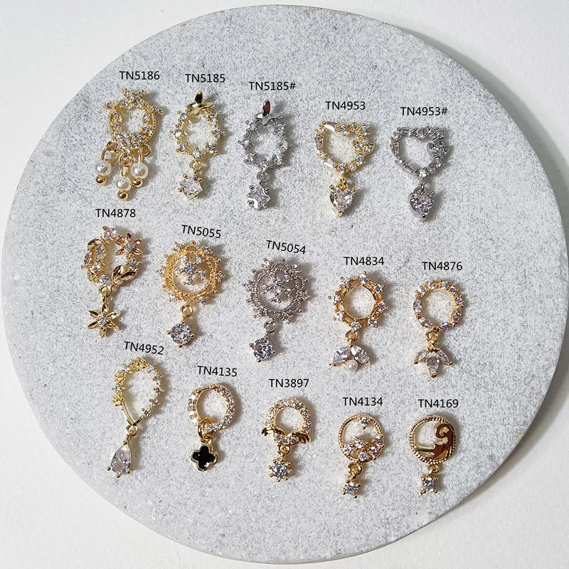 5pcs 2023 Newset Nails Accessories Zircon Metal Golden Luxury Design Nail Charms Japan Korea  Nail Decoration of Pendant gem 3