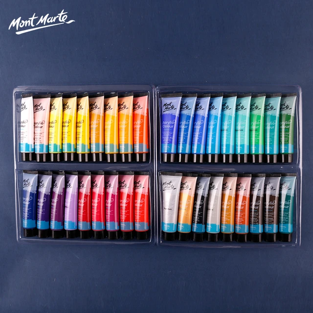 Mont Marte Acrylic Colour Paint Set 36/48 Colors 36ml for Canvas Wood  Fabric Leather Cardboard