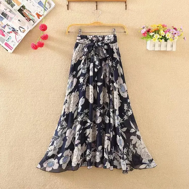 pencil skirt Long Skirt Women For 2022 Spring Summer Lady Korean Style White Black Chiffon Sun School High Waist Midi Skirt Female sequin skirt