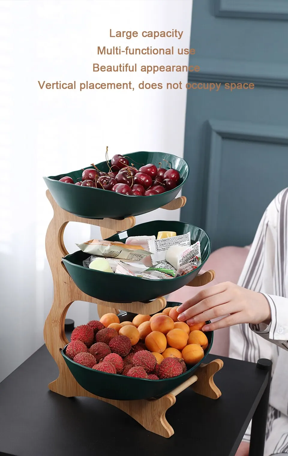 Plateaux de table, bol à fruits de cuisine avec fonds séparés, plateaux à gâteaux et bonbons, vaisselle en bois