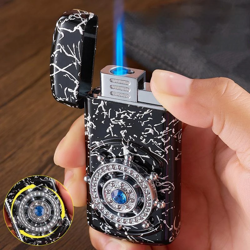 

New Windproof Creative Inflatable Torch Turbo Lighter Metal Rotary Table Blue Flame Jet Butane Gas Cigar Lighters Men's Gadgets