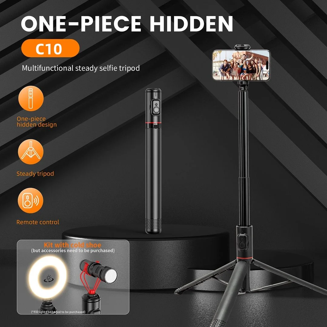 LISCN C10 Smartphone Selfie Tripod 1.83m Aluminum Alloy Telescopic Stick with 8 Section Extension for Video Recording Live