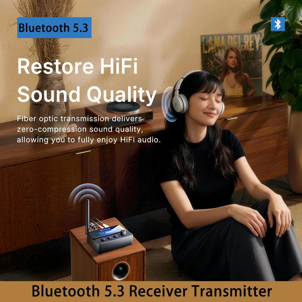 블루투스 5.3 송신기 수신기 HiFi OPT 광학/AUX 3.5mm/RCA/USB/U-디스크 15M 범위 400mAh RX/TX 2-in-1 TV PC 스피커용
