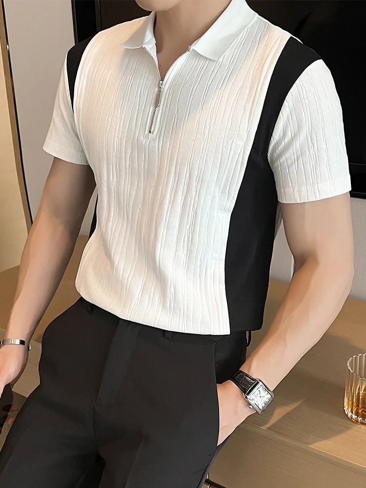 

2024 Men's Polo Shirt Business Casual Summer Short Sleeves Tops Knitted Zipper Shirt Loose Clothes Fashion Polo Shirt A65