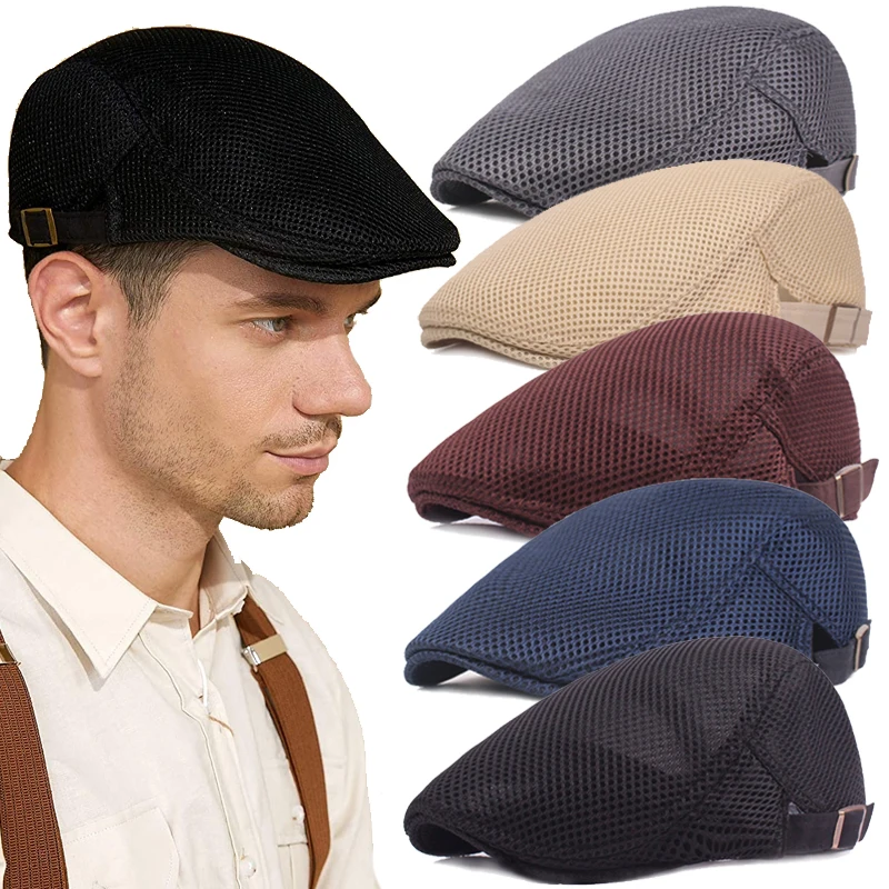 

Summer Men Women Casual Beret Hat Fashion Breathable Mesh Flat Cap Newsboy Style Beret Hats Adjustable Adjustable Caps Gorras