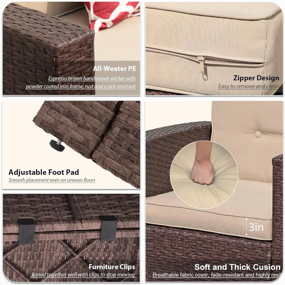 8 Pieces Outdoor Patio Furniture Set, Conversation Sets with Storage Box, Sectional Sofa Set with Cushions and Coffee Table 4