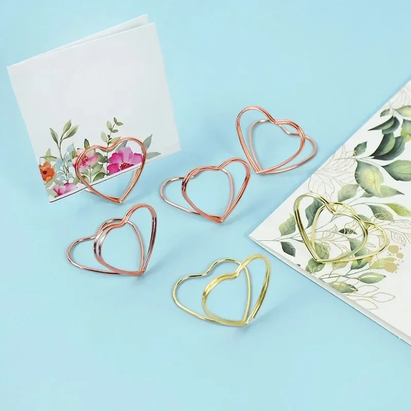 10pcs Double Heart Shape Metal Memo Holder Table Placecard Holder Photo Clip Card Stand Wedding Banquet Heart Message
