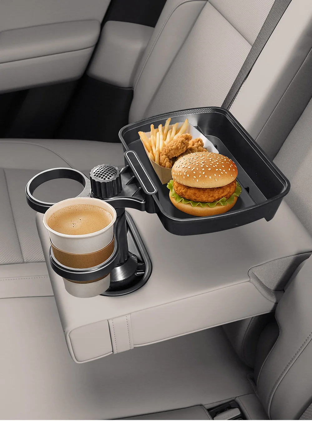 Dual Cup Holder Expander Adjustable for 360°Rotating Multifunctional Car Food Tr
