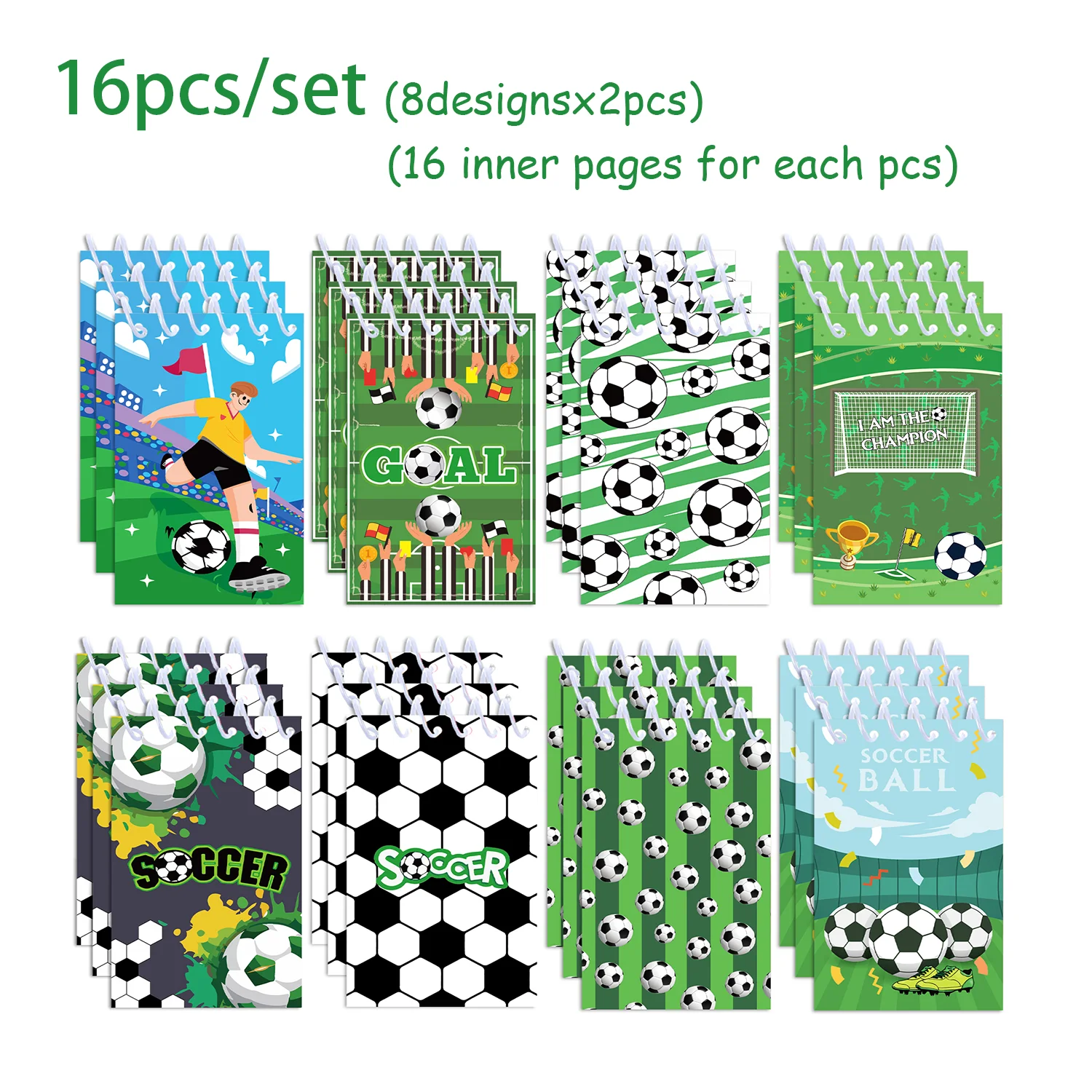 16 Stück Baustein-Fußball-Notizbücher mit Spiralbindung, Notizblöcke, Spiralhefte, Notizbücher für Geburtstagsgeschenke, Schultagebücher – Detail 21