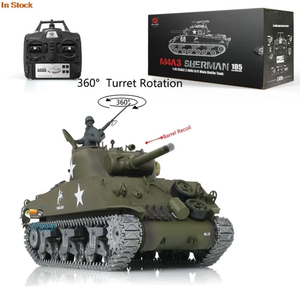 헝롱 1/16 스케일 커스텀 7.0 M4A3 셔먼 무선 조종 탱크 모델 3898 배럴 리코일 360 °   메탈 토이즈 TH17682