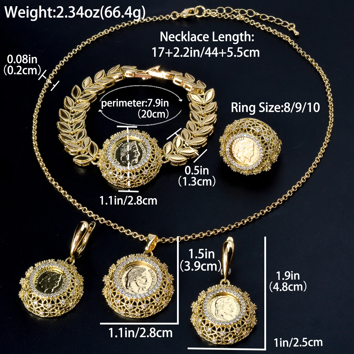 Parure Collier & Boucles D'oreilles En Or Rose 14K Avec Diamants 2,49 Carats - Ensemble Brillant Pour Mariage Ou Anniversaire