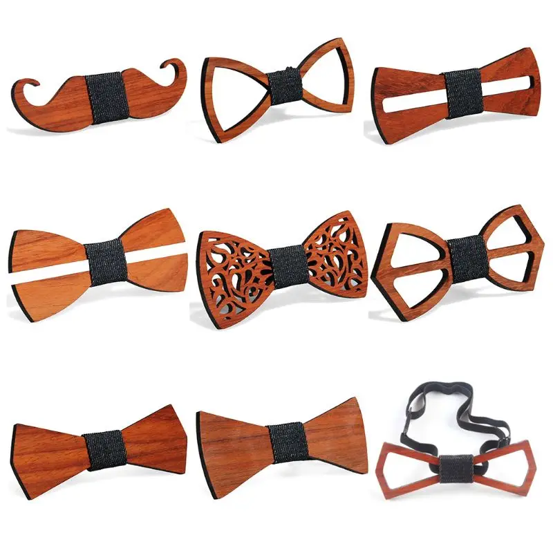 

Handmade Rosewood Mens Bow Tie Hollow Carved Floral Rhombus Moustache Beard Vint