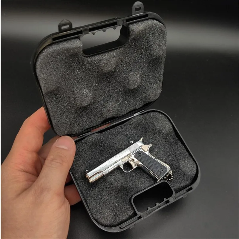 1:3 Metal Model Gun Keychain Plastic Case Miniature Alloy Pistol Suitcase 3