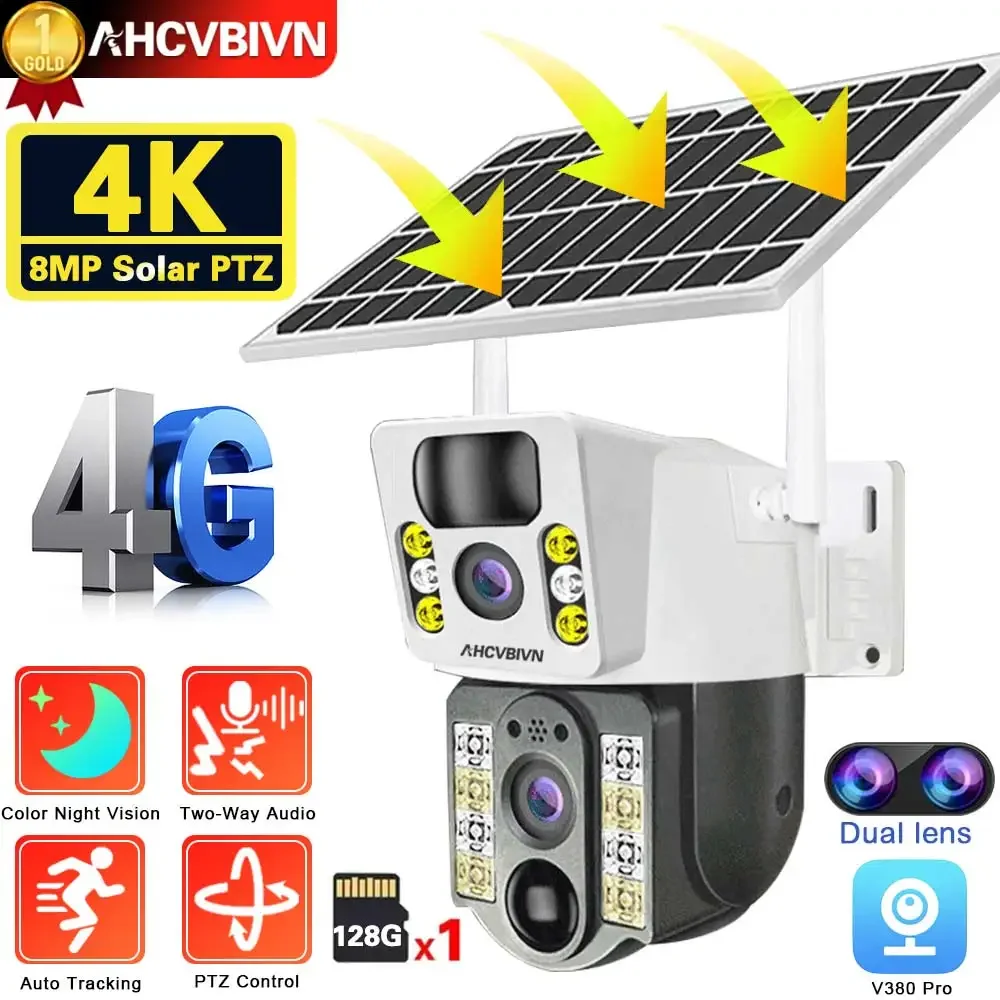 

4K 8MP Dual Lens V380 Pro 4G SIM Card Solar Battery PTZ Outdoor Wireless Bidirectional Call Security CCTV Auto Tracking Camera