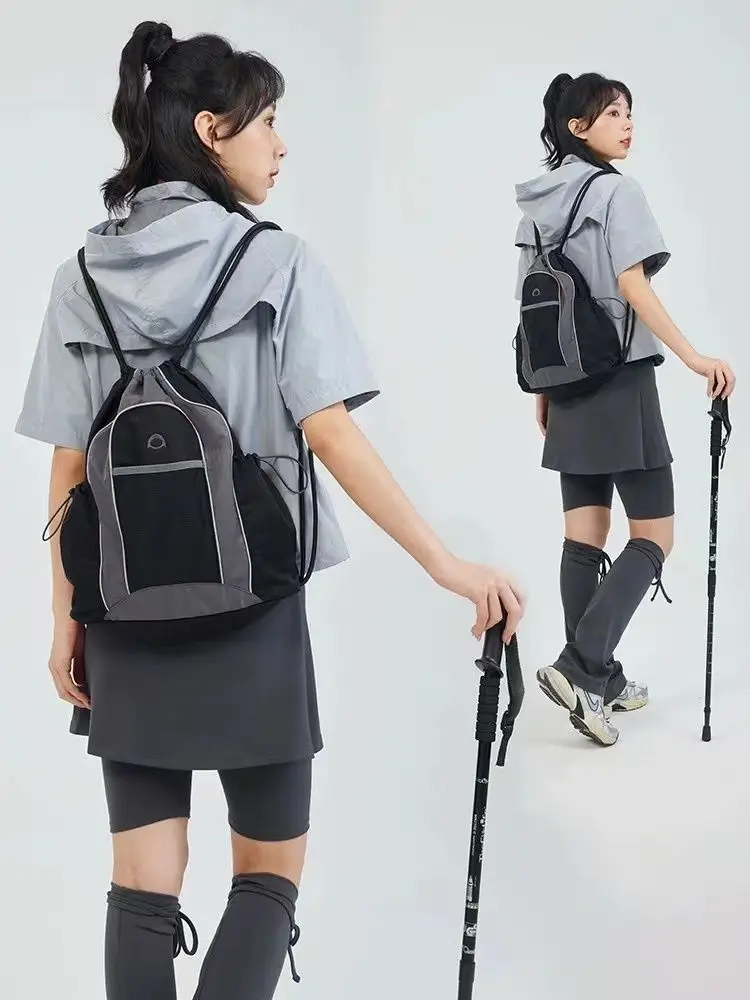 Casual Outdoor Contrast Color Drawstring Gym Hiking Bag Backpack Schoolbag Handbag Student Leisure Travel Backpack