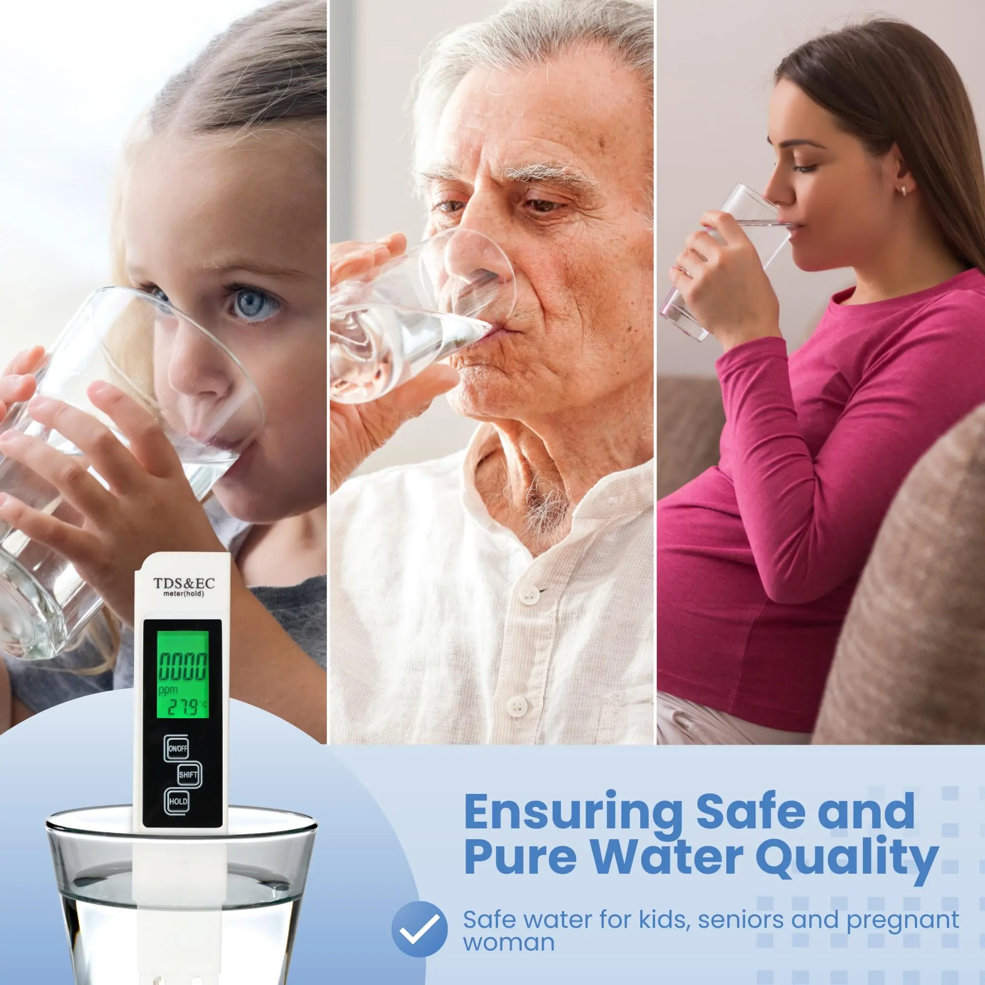 4 in 1 TDS Meter TDS EC Temperature(&deg;C,&deg;F) Meter Instant Read Digital Water Testing Kits for Drinking Water Tap Well RO/DI water tester water quality detector