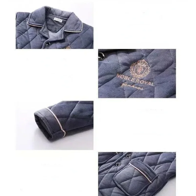 2024 New Winter Pajama Men Plus Velvet Padded Coral Velvet Padded Robe Warm Loungewear Three-layer Plus Fat Pants Homewear Suit