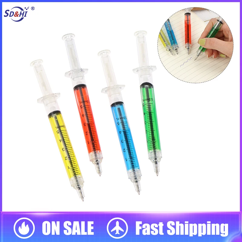 

Red Blue Ballpoint Pen with Liquid Syringe Injector Shape Office Stationery School Accessories Press Pen Students Writing Tools