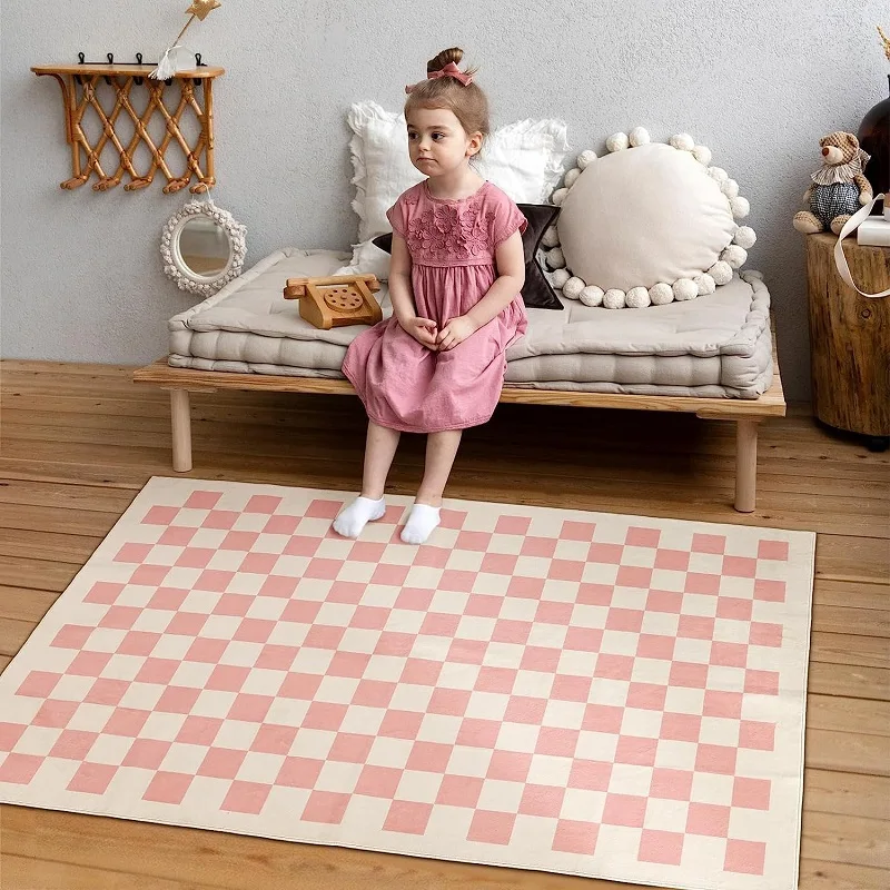 Washable Rugs Decor Indoor Checkered Large Area Rug Boho Bedroom Rug Soft Non-Slip Carpet Rugs for Dining Table Living Room 5