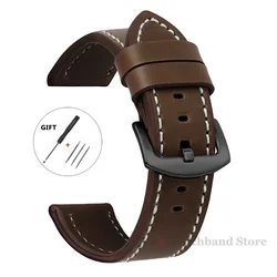 Vintage Leather Sport Watch Band with Stainless Steel Buckle - Premium Watch Accessory - 22mm (Brown White Black)