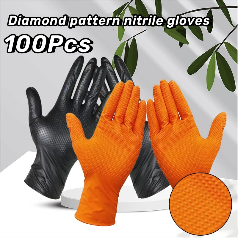 Diamond Non-slip Nitrile Gloves Multi-purpose Thickened Durable Household Cleaning Gloves For Garden Hair Dyeing Tattoos 100PCS nitrile gloves cleaning gloves garden work gloves horticultural gloves