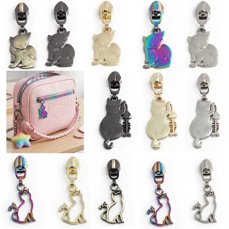 5-20PCS 고양이 시리즈 금속 나일론 지퍼 슬라이더 애완 동물 용품 분리형 ..
