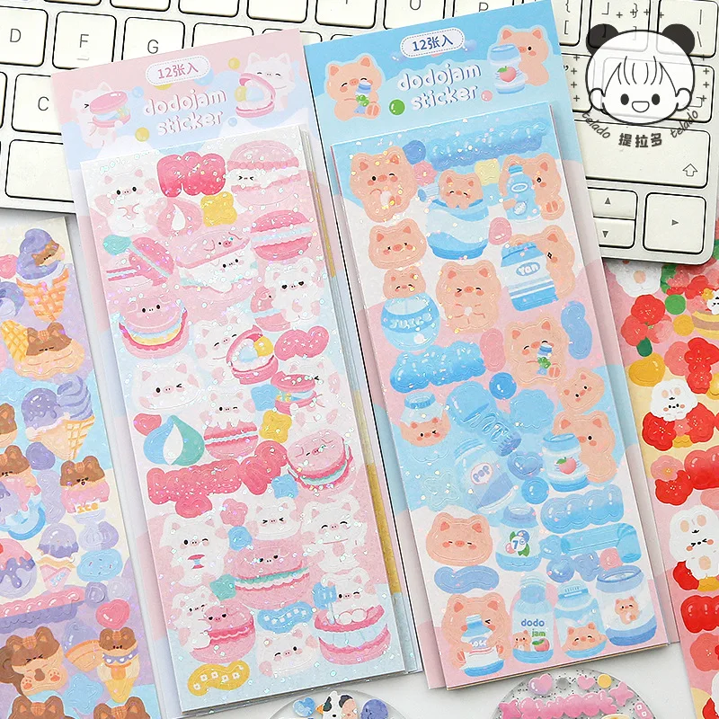 

Sharkbang 12 Sheets Decorative Stickers Kawaii Journal Scrapbook Kpop Sticker Postcards Paper Material DIY Stationery Supplies