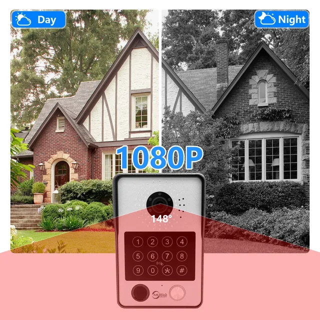 5in1 Unlock Doorbell Video Intercom System Home intercom with screen Doorphone intercom for apartment wi fi  1080P Touch Monitor 6