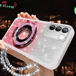 Glitter Crystal Bracelet Phone Holder Case with MagSafe Compatibility for A14 4G or A14 5G (WHITE)