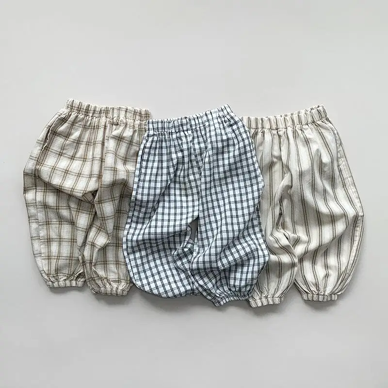 

2024 Summer New Children Casual Pants Baby Girls Plaid Mosquito Proof Pants Cotton Boys Thin Trousers Kids Versatile Loose Pants