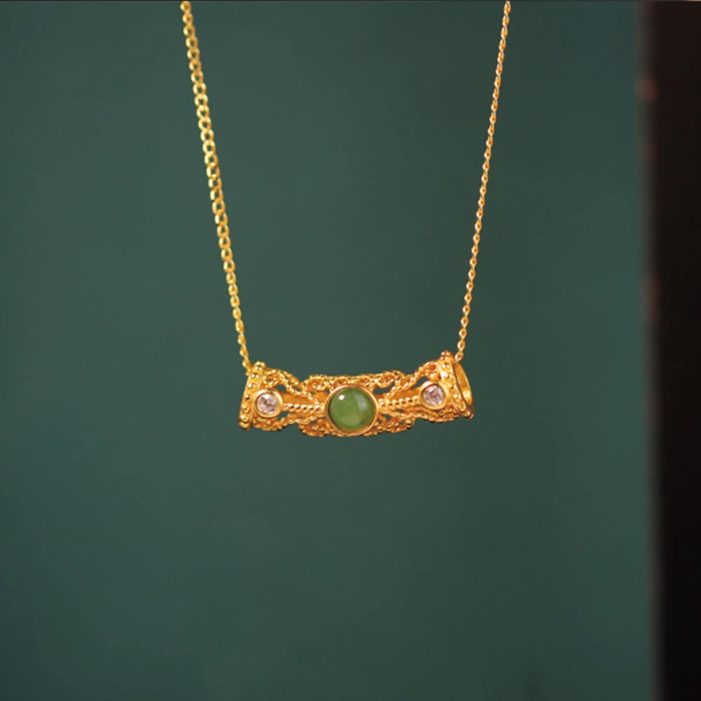 

2024 New S925 Silver Hotan Jade Fashion Necklace Women Sterling Silver Gold Plated Luxury Valentine's Day Festival Girls Gift