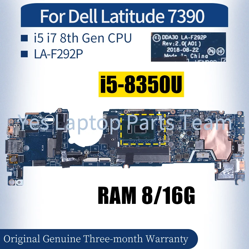 

LA-F292P материнская плата для ноутбука Dell Latitude 7390 02WCVJ 041M0M 02PK0W 0CM3RM i3 i5 8th RAM 8G 16G материнская плата для ноутбука