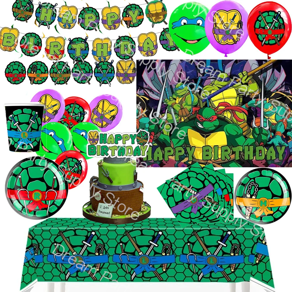 Ninja Turtles Birthday Party Supplies Tableware Balloon Banner Backdrop Cake Topper Boy Girl Birthday Products Baby Shower Decor