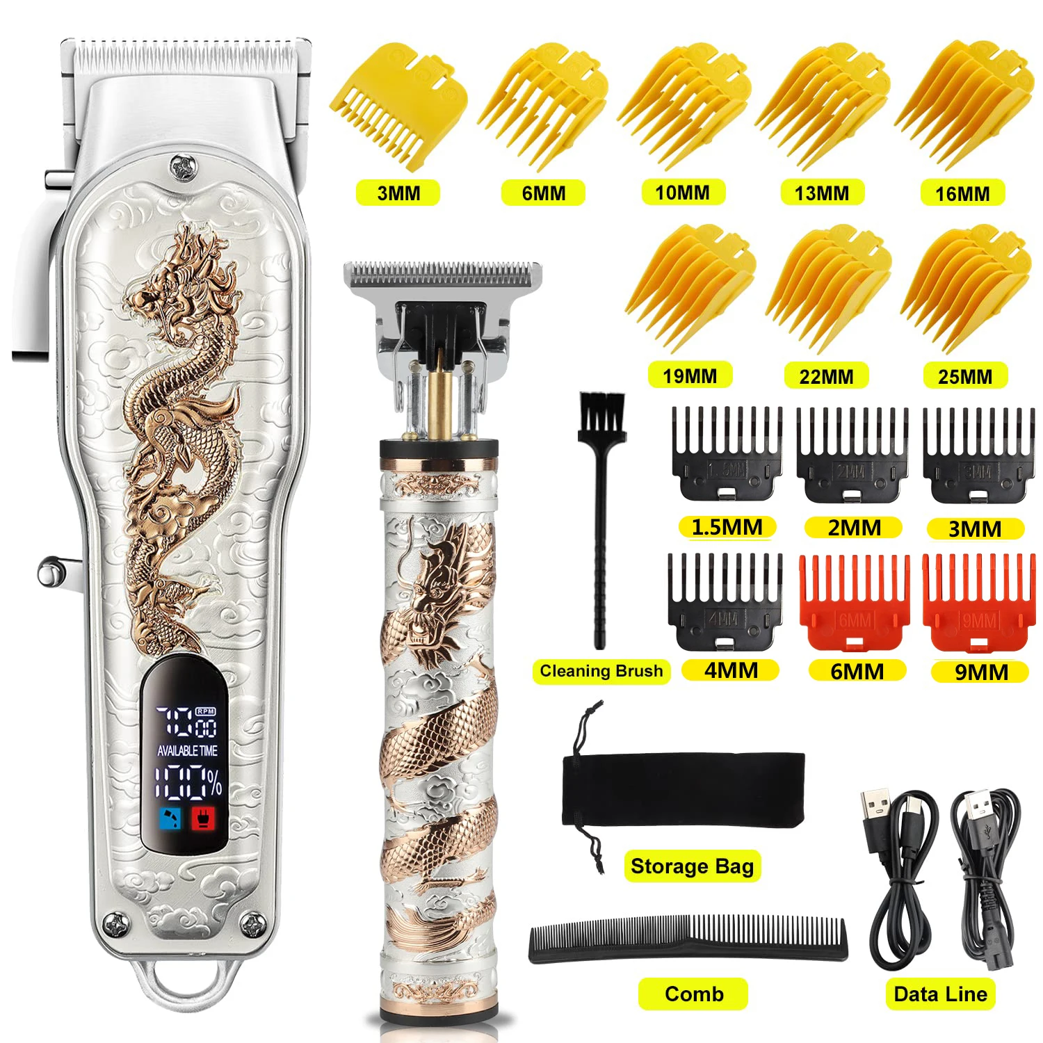 

New in Set Dragon Professional Hair Clipper Cordless Hair Trimmer For Men Shaver Hair Cutting Machine Barber Machin Beard