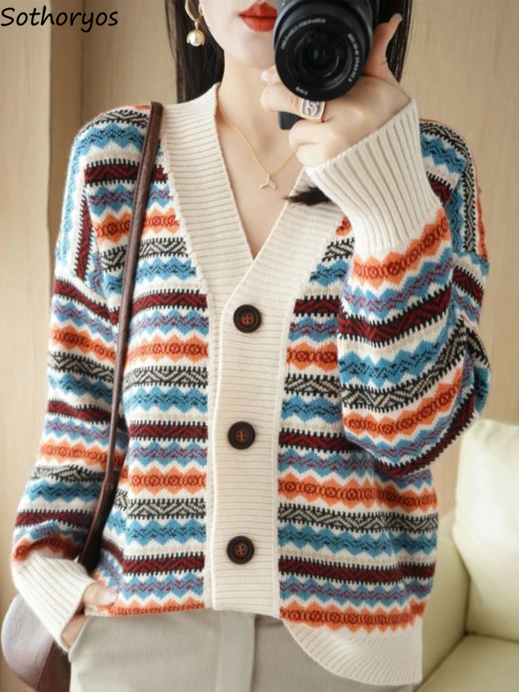 

Cardigan Women Striped Special Ladies New All-match Simple Daily Elegant Prevalent Korean Style Basics Young Charming Vintage