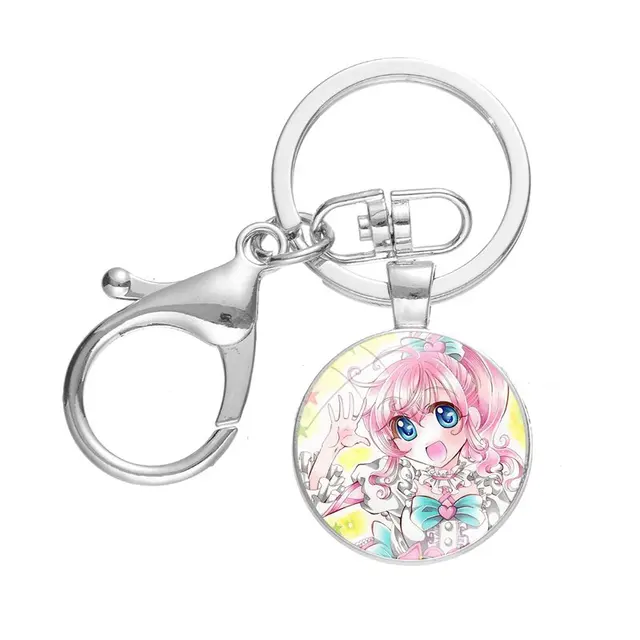 Pretty Channel Anime Badge Momoyama Mirai Moegi Emo Keychains Handmade Glass Cabochon Alloys Key Rings Fashion Design Funny Cute