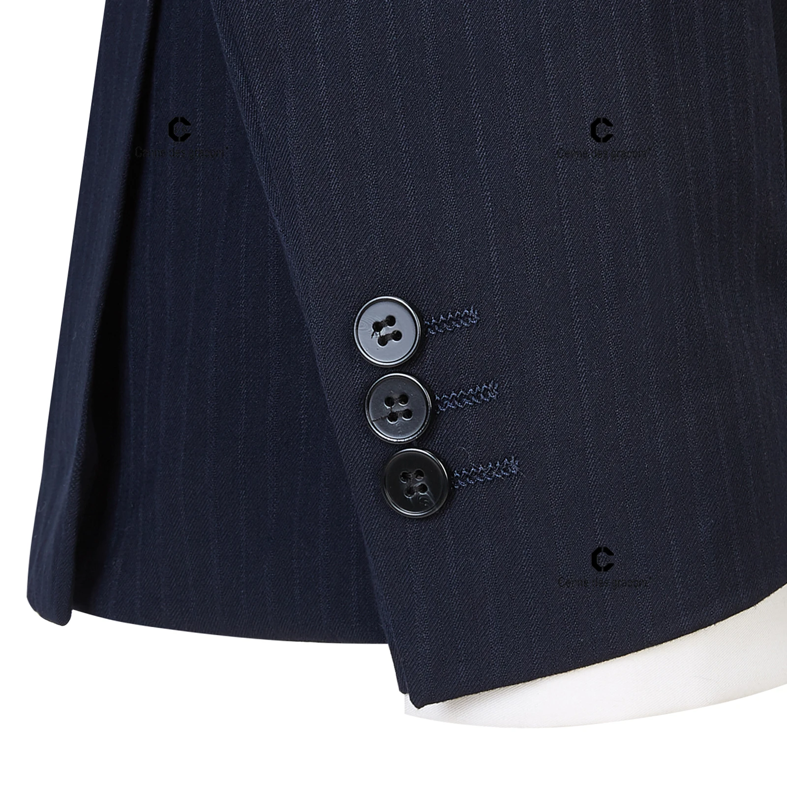 Cenne Des Graoom Double-Breasted Blue Black Stripe Men Suits Tailor-Made 2 Piece Set Jacket Pants Business Meeting Wedding