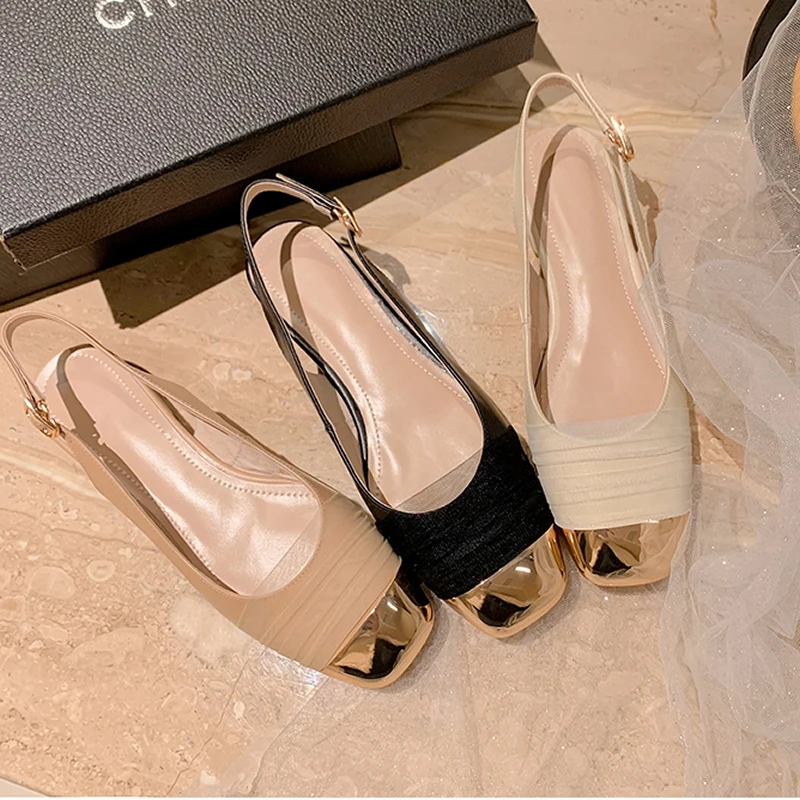 New Women Wedding Shoes Ladies Cross-tied Ankle Strap Sandals Gold Toe Mid Heels Dress Shoes Mixed Color Sandalias Mujer Summer