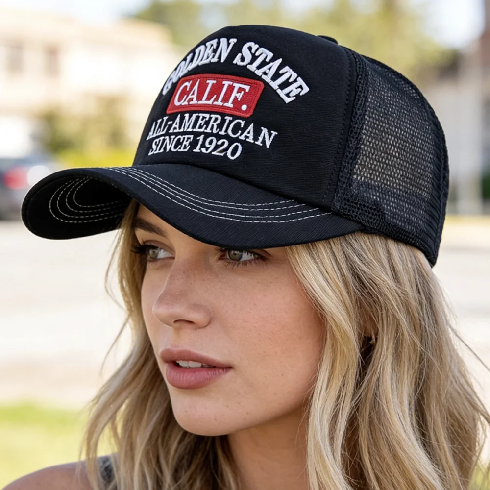 Heißer Verkauf Unisex Fashion Trucker Caps Golden State California Bestickte Mesh-Baseballkappe für Herren Damen Outdoor-Hüte und -Kappen – Detail 17