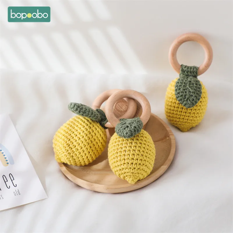 

1pc Baby Crochet Rattles Fruits Lemon Rattle Toy Wood Ring Baby Teether Rodent Infant Gym Mobile Rattles Newborn Educational Toy