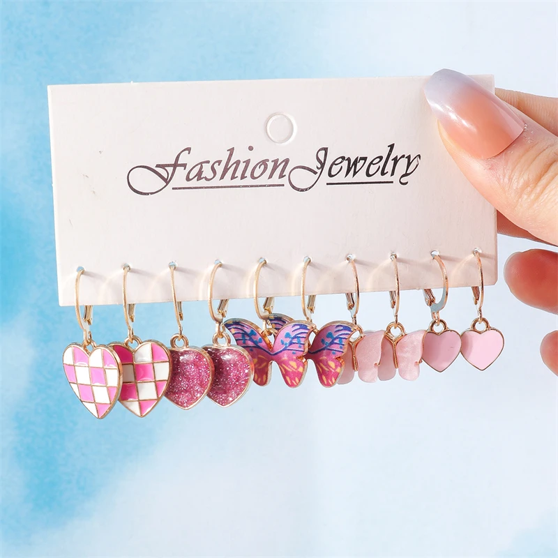 5 Paare/satz Mode Bunte Liebe Herz Tropfen Ohrringe für Frauen Nette Schmetterling Baumeln Haken Ohrringe Mädchen Partei Schmuck Geschenke – Detail 8