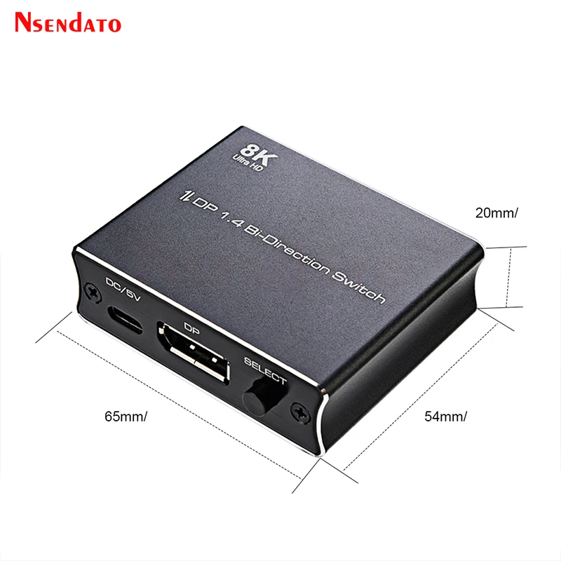 8K 30Hz 2 in 1 Displayport 1.4 DP to DP Bi-Direction Switch Splitter 1X2 2x1 DP Extension Displayport DP Switcher