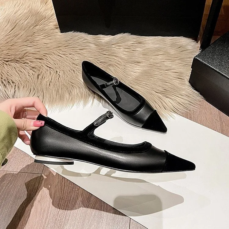 Pointed Toe Women Flats Mixed Color Flat Low Heels Belt Buckle Dress Shoes  Black Beige White Dress Shoes Woman Loafers 35-40 - Flats - AliExpress