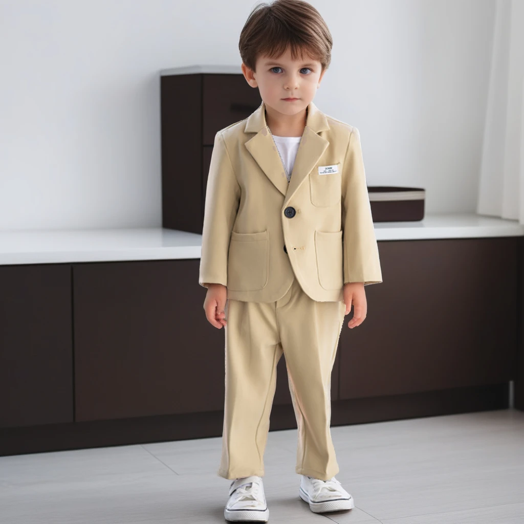 Uniforme scolastica per ragazzi blazer Casual gialli pantaloni due pezzi fiore bambino Costume da sposa bello Host Performance Outfits - immagine 3