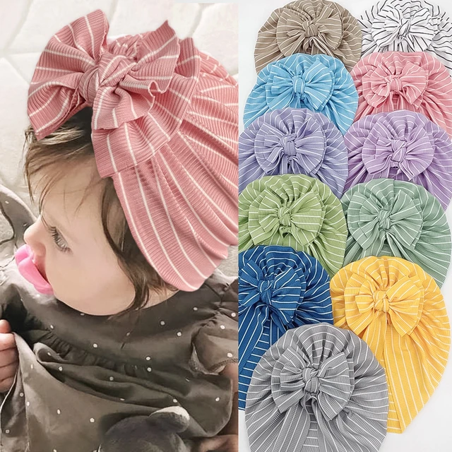 Bonnet élastique pour nouveau-né fille et garçon, joli Turban de couleur  unie avec gros nœud, pour bébé, automne et hiver - AliExpress