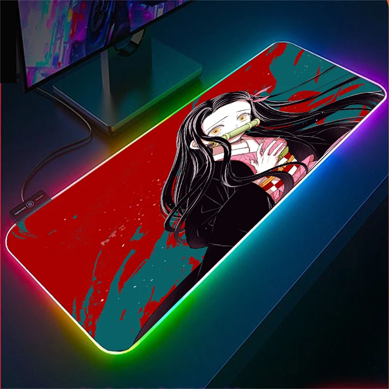 

Kamado Nezuko Led Soft Extra Large Desk Pad Mousepad with Lighting Modes Non-Slip Mouse Mat Personalized Deskpad Stylish Mat