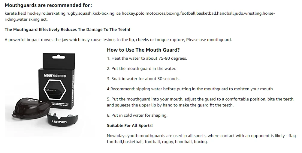Description Picture 6 of itemSports Tooth Protection Mouth Guard,sports Mouthguard For Basketball,lacrosse, Boxing,mma,martial Arts,hockey All Sport Red